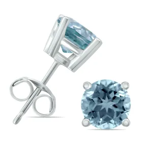 14K White Gold 5Mm Round Aquamarine Earrings