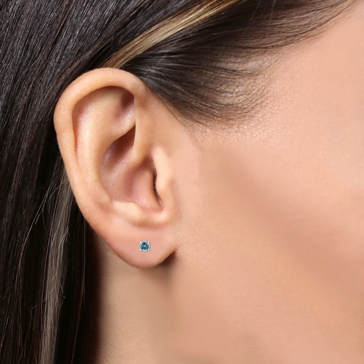14K White Gold 5Mm Round Aquamarine Earrings