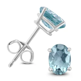 14K White Gold 5X3Mm Oval Aquamarine Earrings