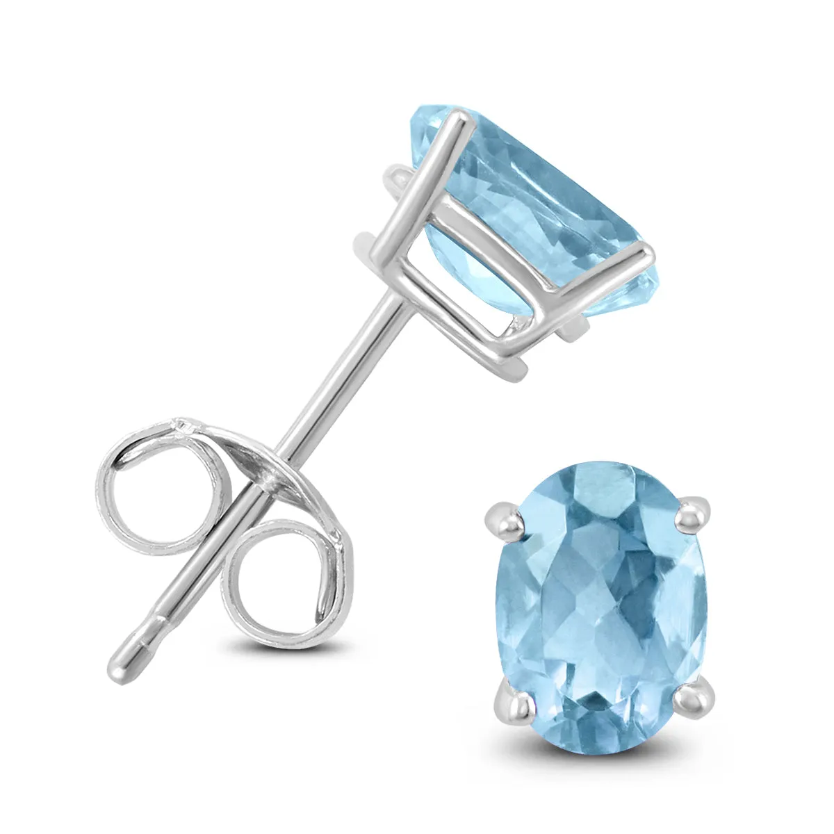14K White Gold 6X4Mm Oval Aquamarine Earrings