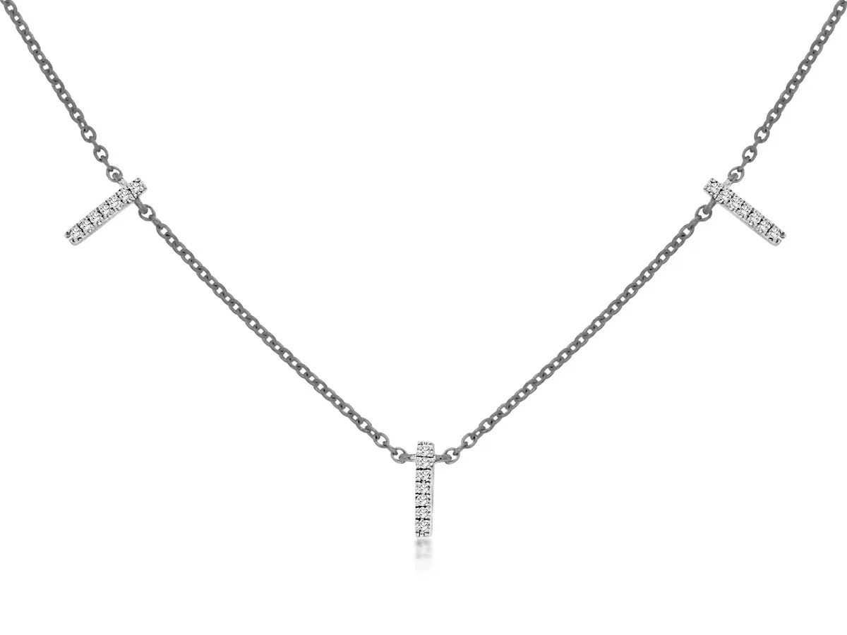 14K White Gold Dangle Bar Diamond Necklace