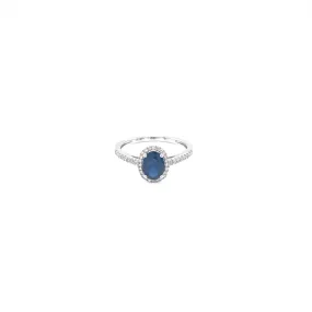 14K White Gold Oval Blue Sapphire   Round Diamond Ring