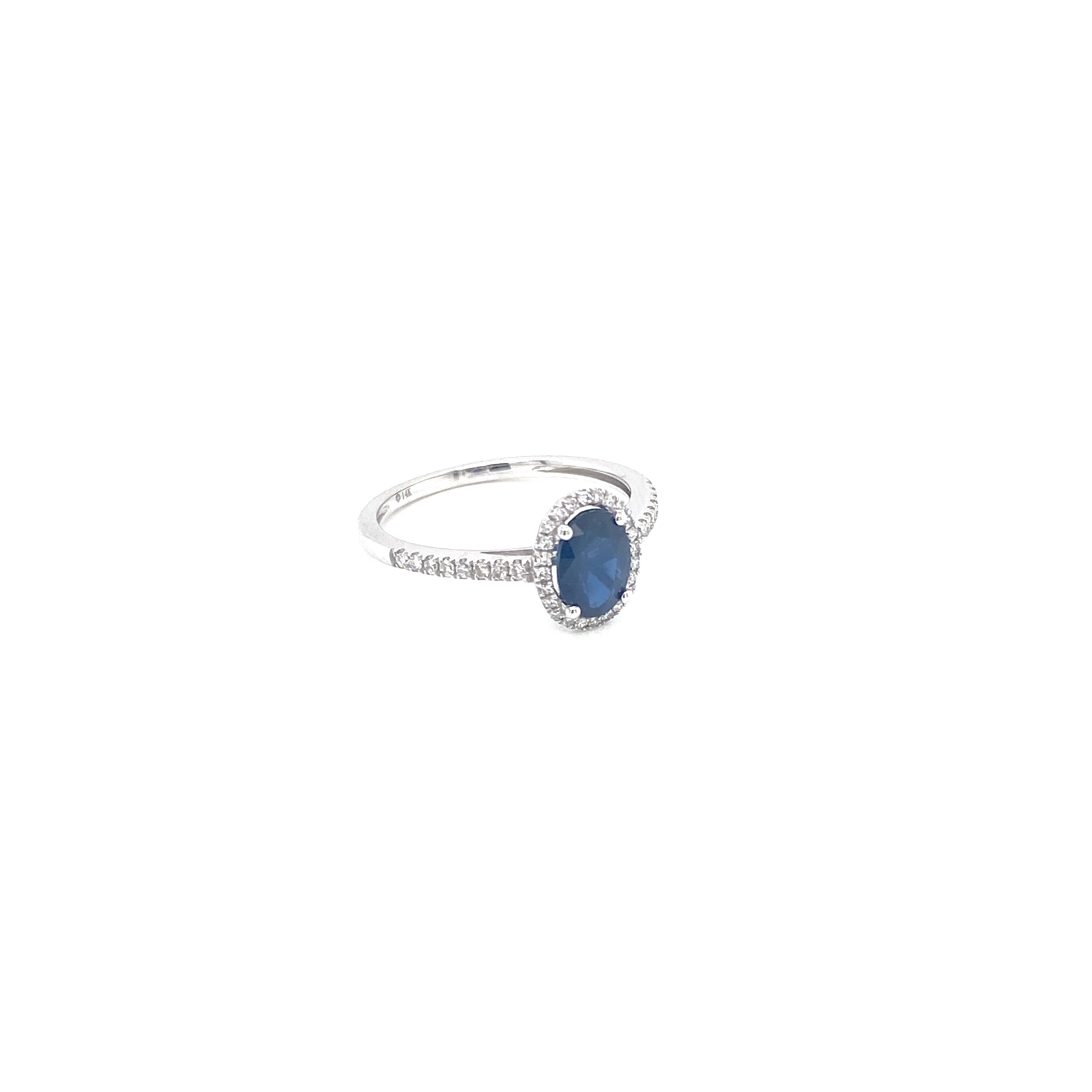 14K White Gold Oval Blue Sapphire   Round Diamond Ring