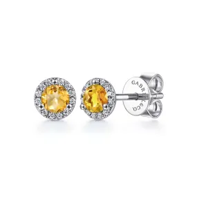 14K White Gold Round Halo Citrine and Diamond Stud Earrings - EG12372W45CT
