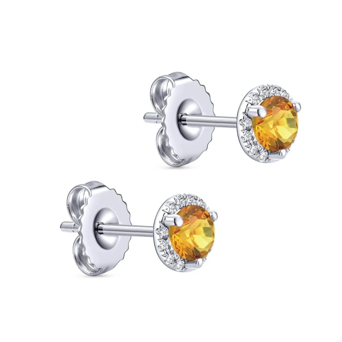 14K White Gold Round Halo Citrine and Diamond Stud Earrings - EG12372W45CT