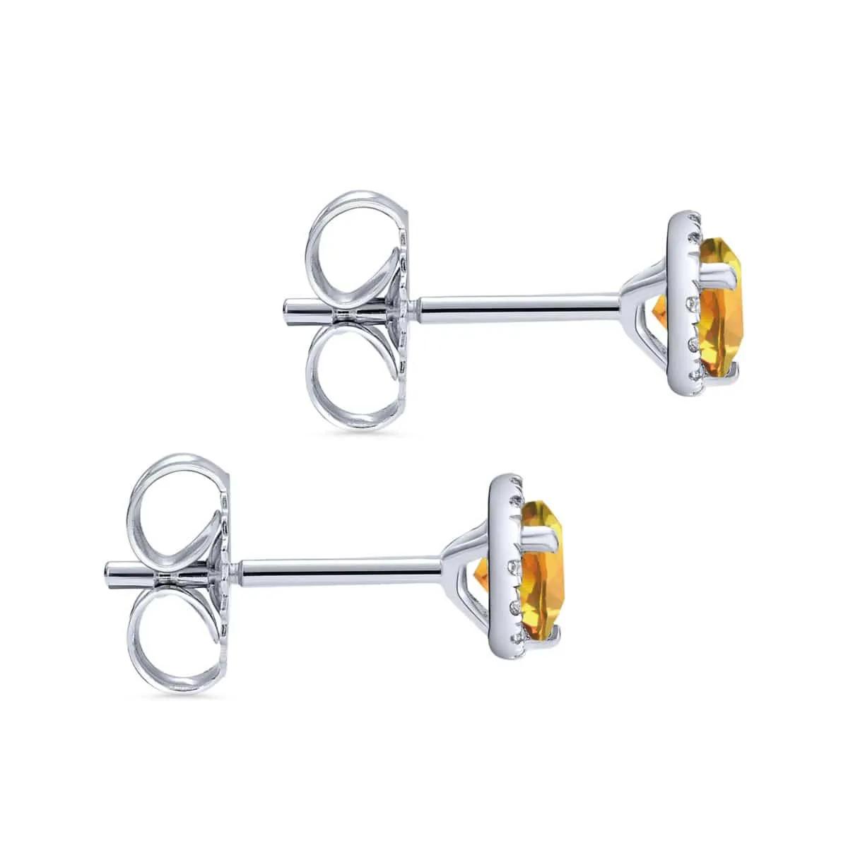 14K White Gold Round Halo Citrine and Diamond Stud Earrings - EG12372W45CT