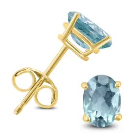 14K Yellow Gold 6X4Mm Oval Aquamarine Earrings