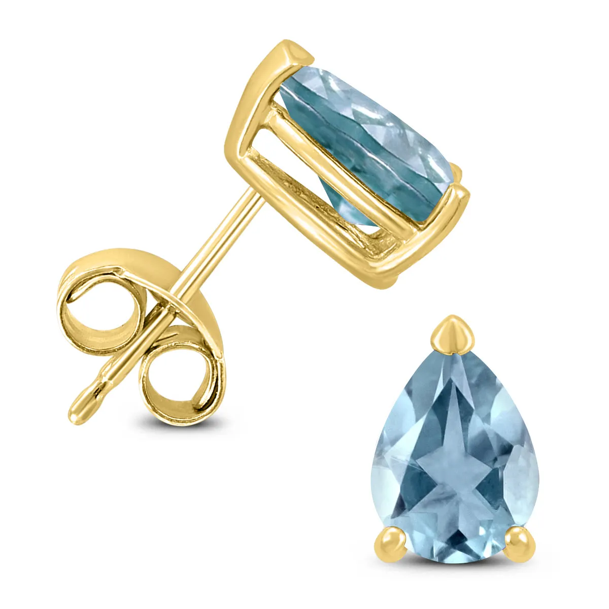 14K Yellow Gold 6X4Mm Pear Aquamarine Earrings
