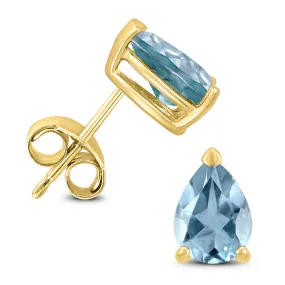 14K Yellow Gold 6X4Mm Pear Aquamarine Earrings