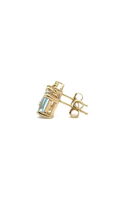 14K YELLOW GOLD AQUAMARINE STUD EARRINGS  G14962
