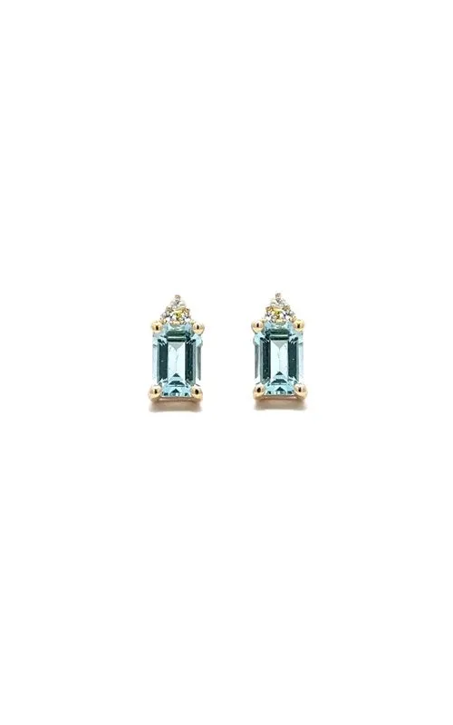 14K YELLOW GOLD AQUAMARINE STUD EARRINGS  G14962