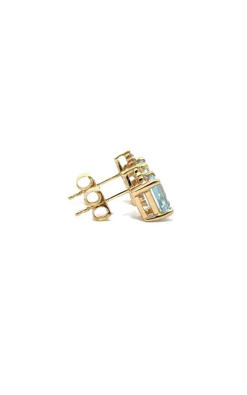 14K YELLOW GOLD AQUAMARINE STUD EARRINGS  G14962