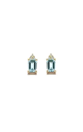 14K YELLOW GOLD AQUAMARINE STUD EARRINGS  G14962