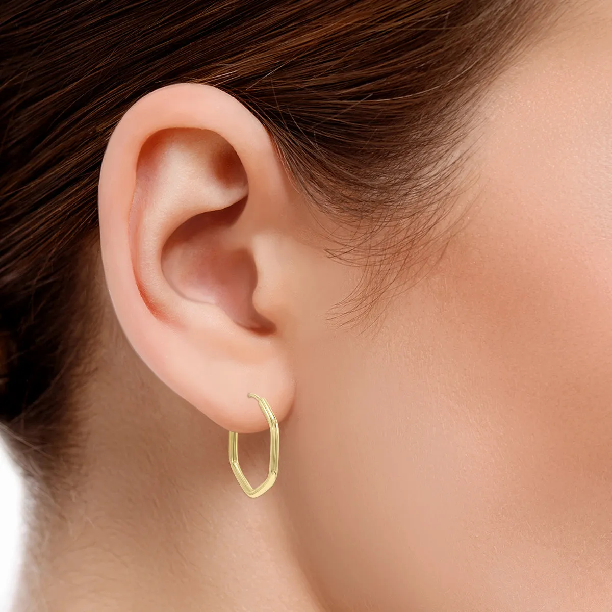14K Yellow Gold Endless Hexagon Hoop Earrings