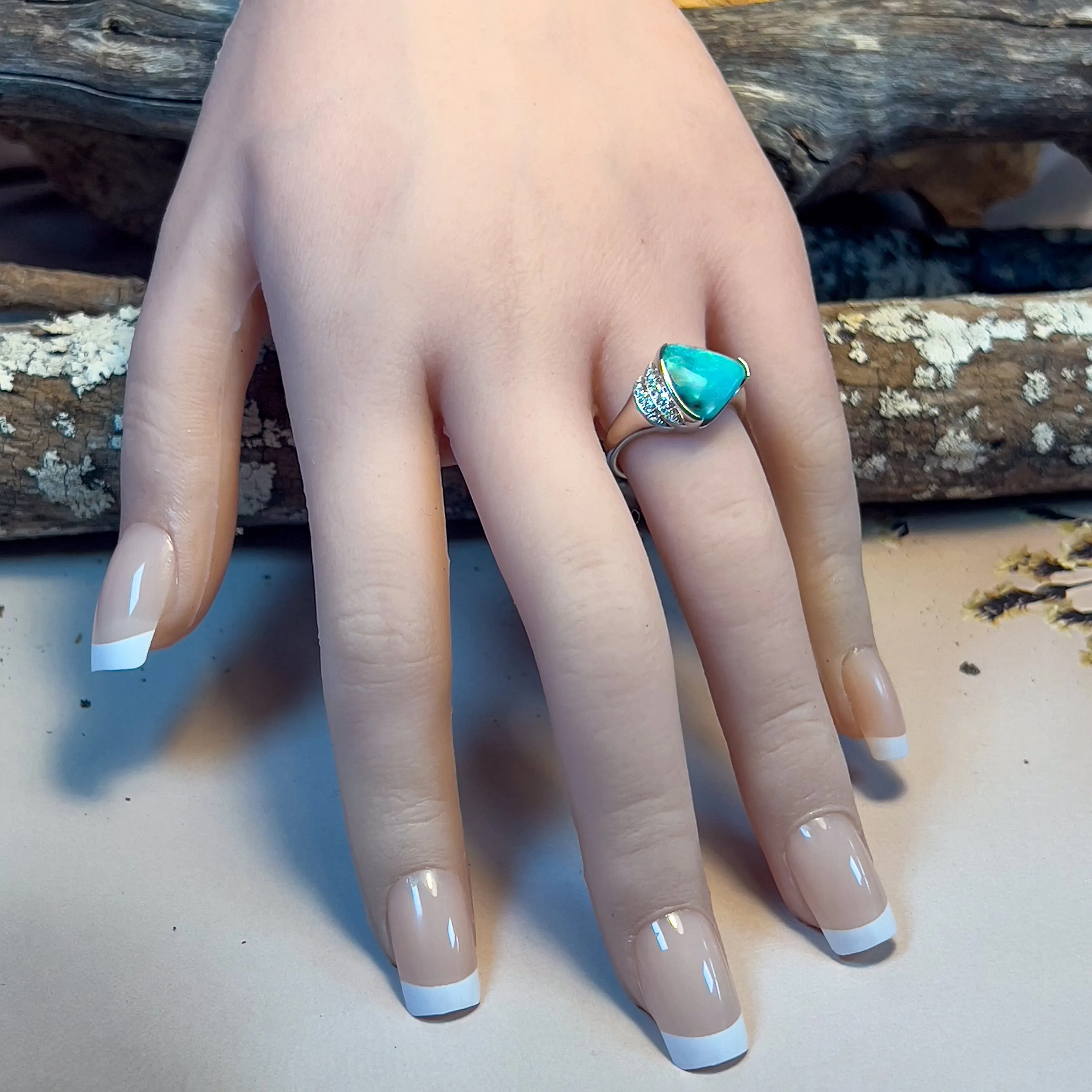 14kt White Gold Boulder Opal 3.9ct and diamond ring