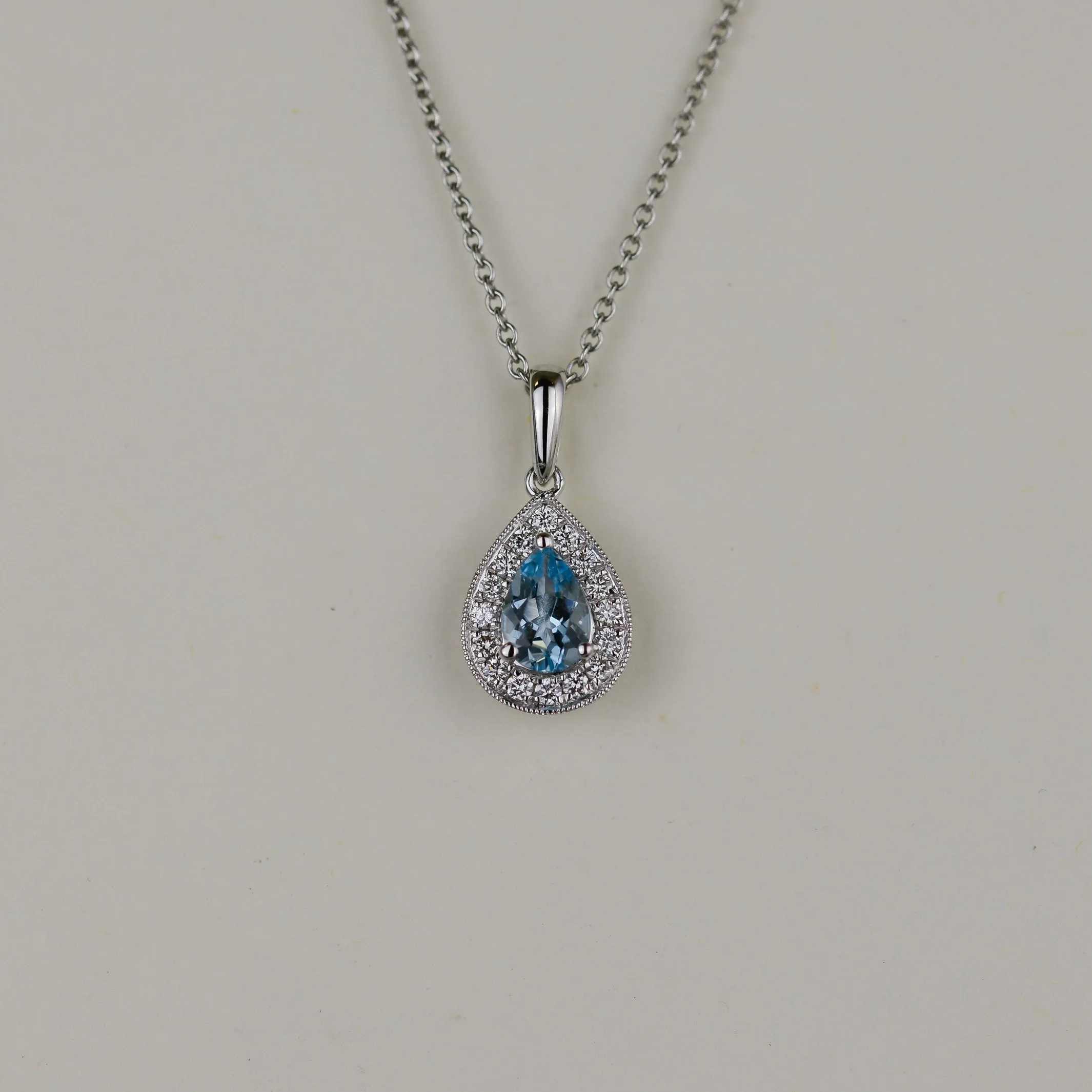 18ct White Gold 0.51ct Pear Aquamarine and Diamond Pendant