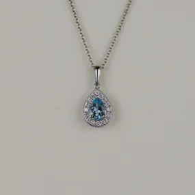 18ct White Gold 0.51ct Pear Aquamarine and Diamond Pendant