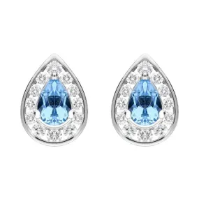 18ct White Gold 0.80ct Aquamarine Diamond Pear Stud Earrings