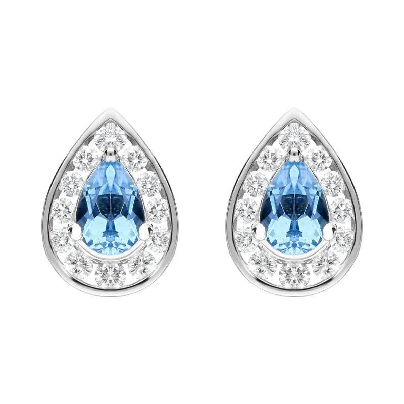 18ct White Gold 0.80ct Aquamarine Diamond Pear Stud Earrings