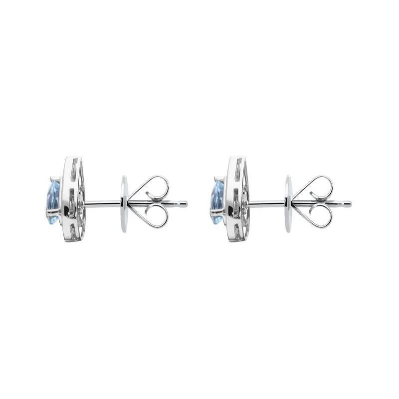 18ct White Gold 0.80ct Aquamarine Diamond Pear Stud Earrings