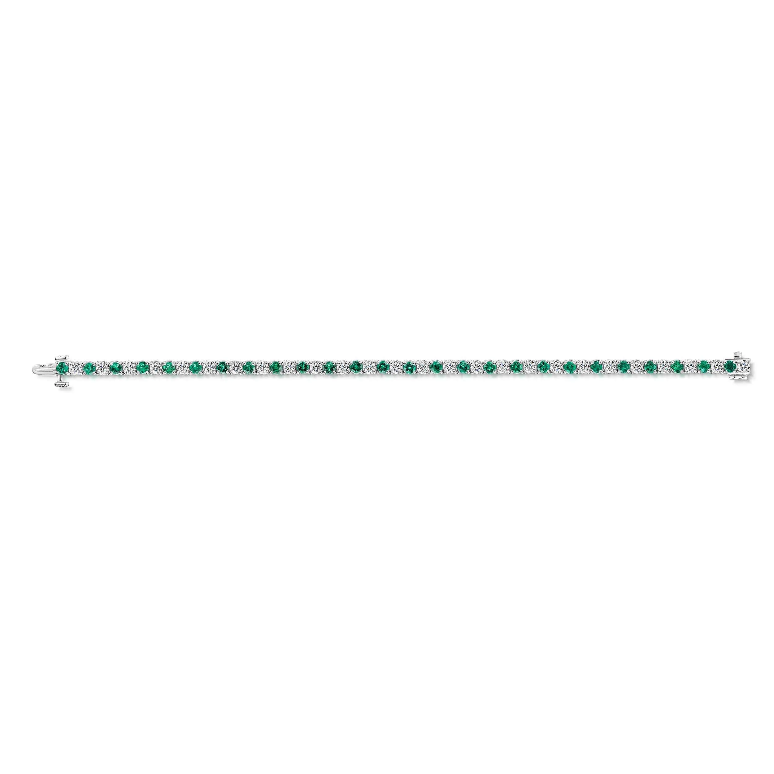 18ct White Gold Round-Cut Emerald & Brilliant-Cut Diamond Tennis Bracelet 6.00ct