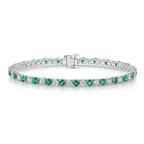 18ct White Gold Round-Cut Emerald & Brilliant-Cut Diamond Tennis Bracelet 6.00ct