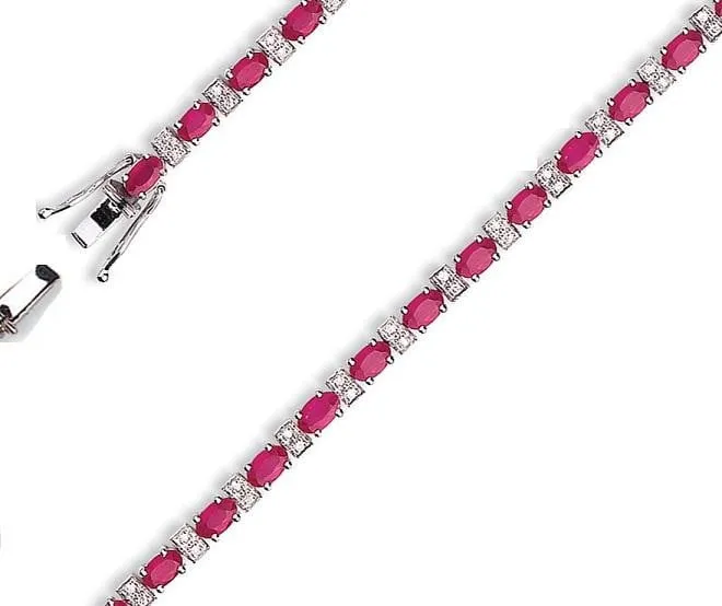 18K White Gold 6 Carat Ruby & Diamond Tennis Bracelet