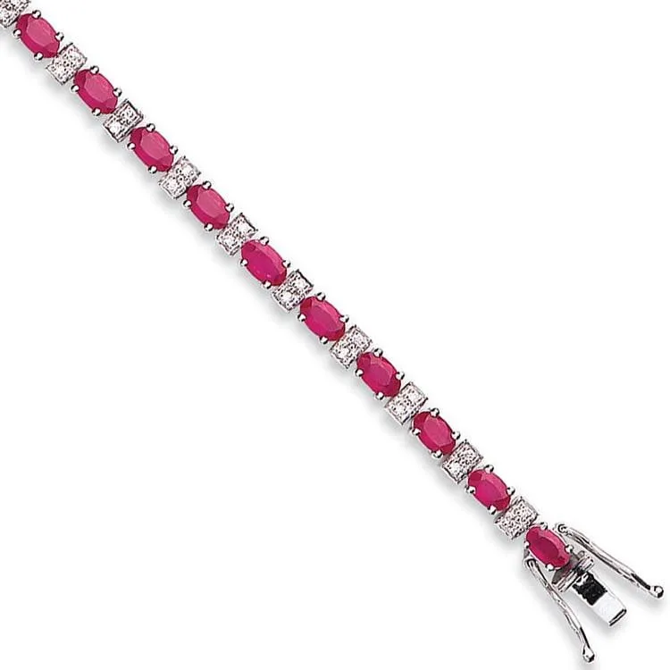 18K White Gold 6 Carat Ruby & Diamond Tennis Bracelet