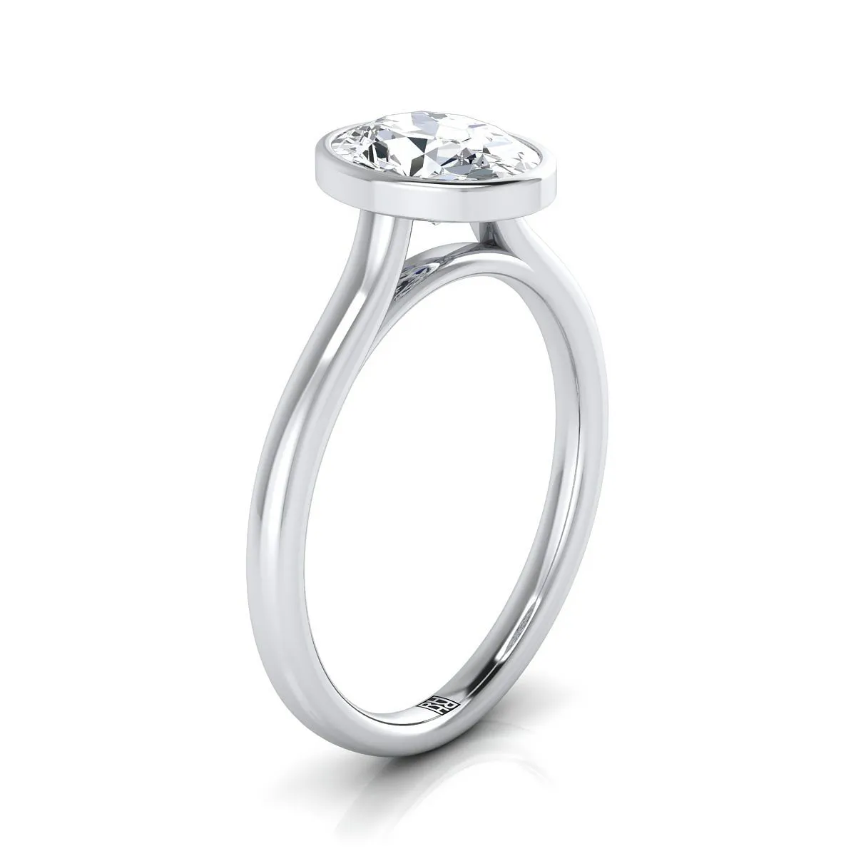 18K White Gold Oval Emerald Simple Bezel Solitaire Engagement Ring