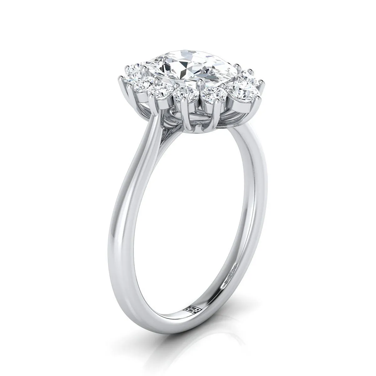 18K White Gold Oval Pink Sapphire Floral Diamond Halo Engagement Ring -1/2ctw