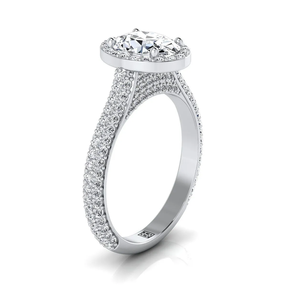18K White Gold Oval Pink Sapphire Micro-Pavé Halo With Pave Side Diamond Engagement Ring -7/8ctw