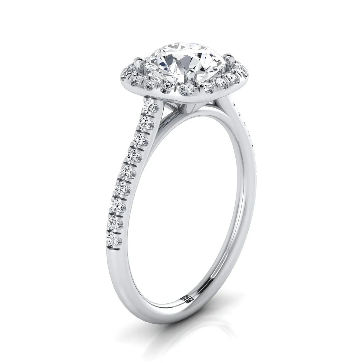 18K White Gold Round Brilliant Pink Sapphire Simple Prong Set Halo Engagement Ring -1/3ctw