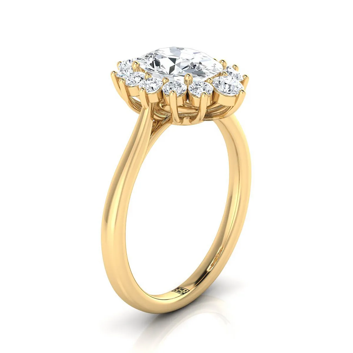 18K Yellow Gold Oval Pink Sapphire Floral Diamond Halo Engagement Ring -1/2ctw