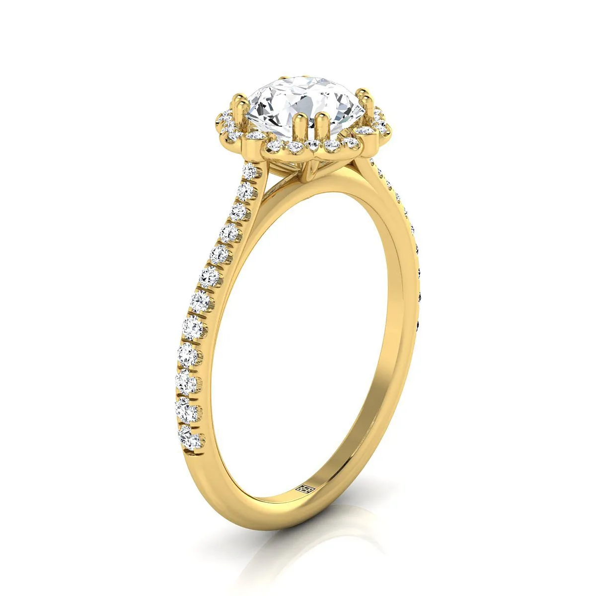 18K Yellow Gold Round Brilliant Pink Sapphire Ornate Diamond Halo Vintage Inspired Engagement Ring -1/4ctw