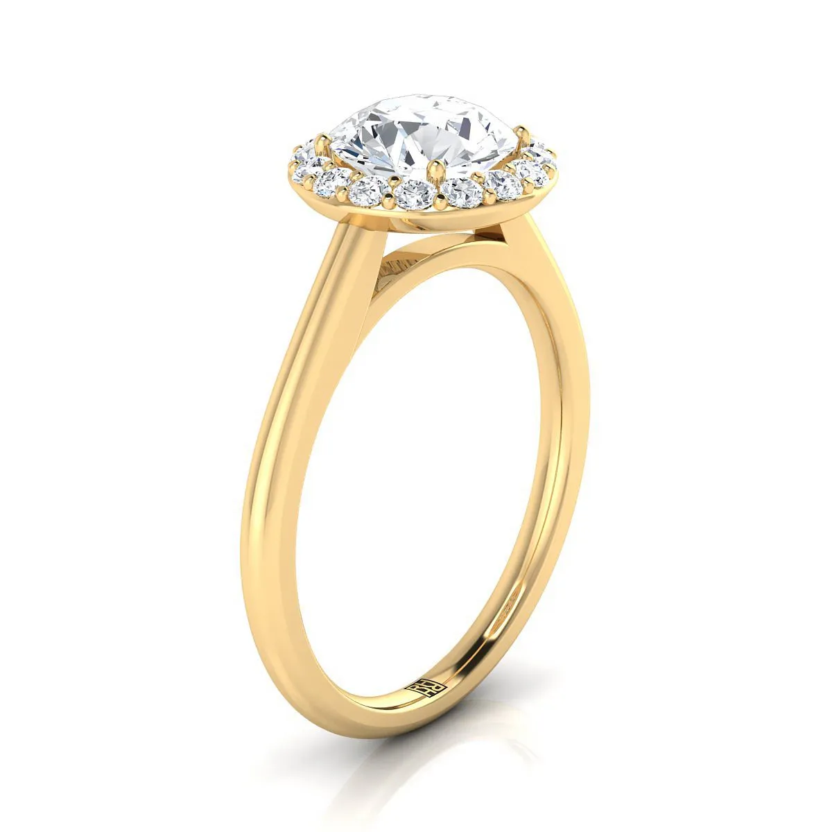 18K Yellow Gold Round Brilliant Pink Sapphire Shared Prong Diamond Halo Engagement Ring -1/5ctw