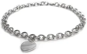 18" Inch Heart or Round Charm Tag Sterling Silver Plated Necklace for Women/Teenager/Girls on 18" Inch / 45cm Chain - Chunky Belcher Link Necklace with Charm Tag - Designer Inspired Heart Tag