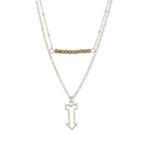 18" Silver Double Bar Necklace- Arrow, 3" Ext.