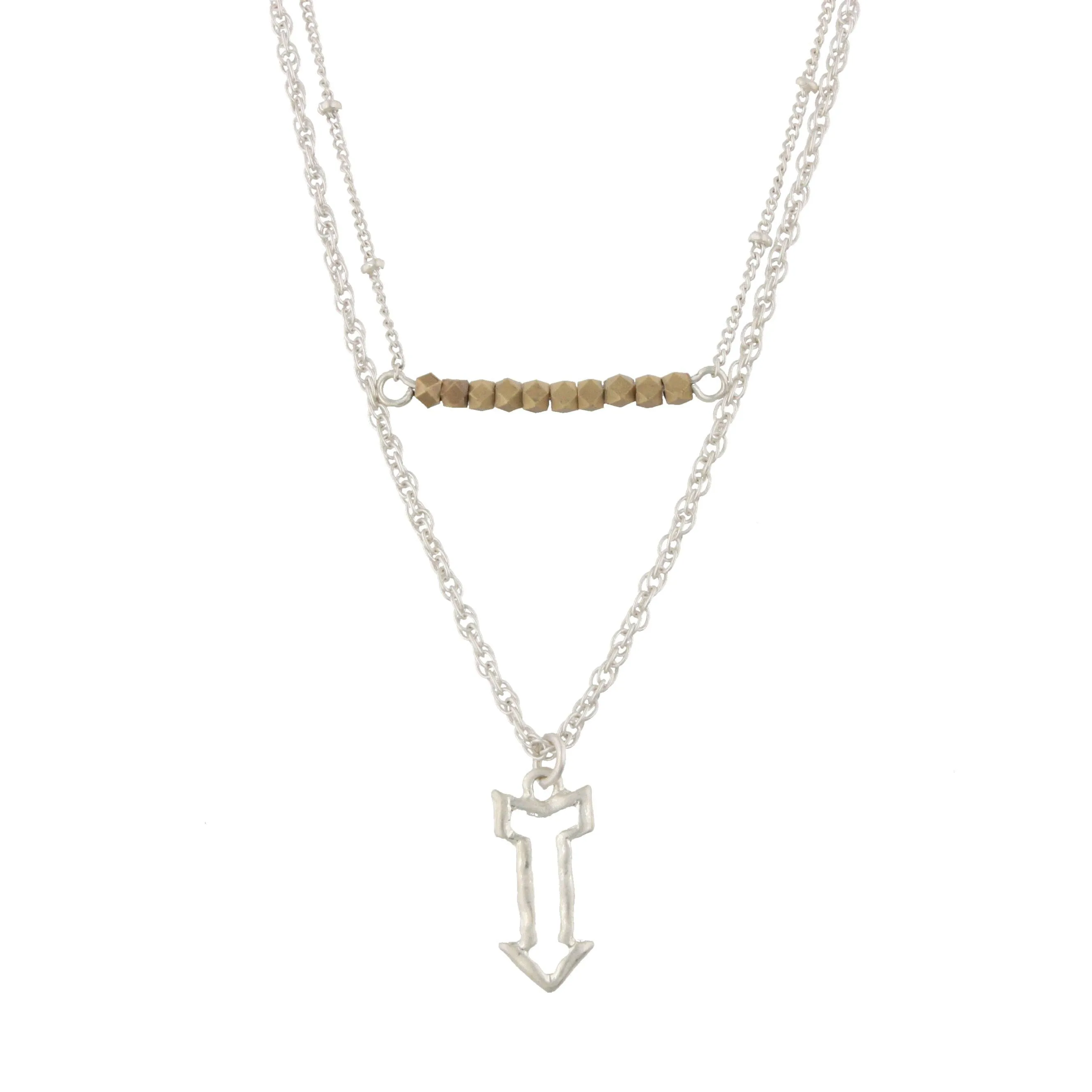 18" Silver Double Bar Necklace- Arrow, 3" Ext.