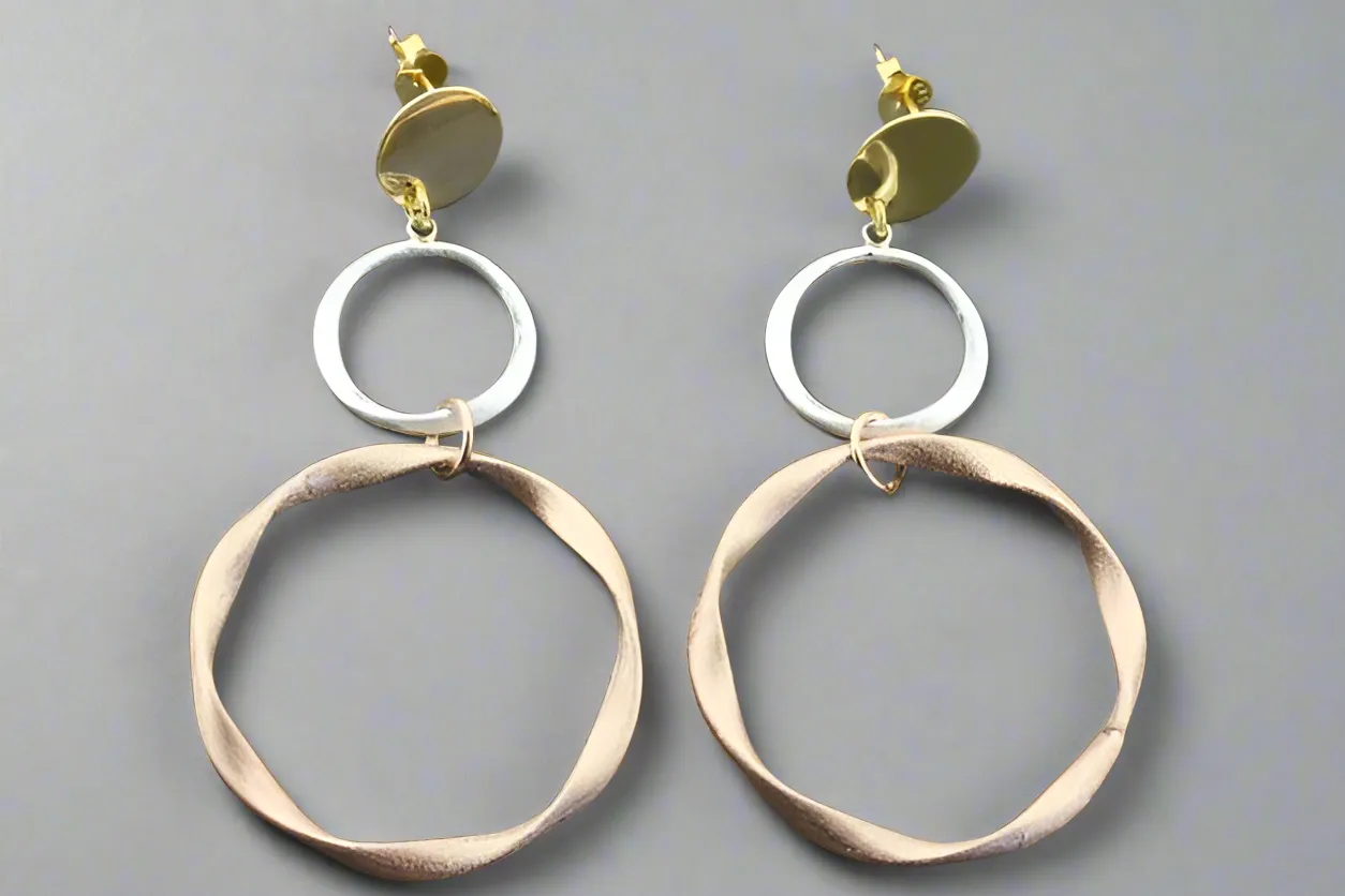 2 folded circle drop earring - rose gold & gold plated