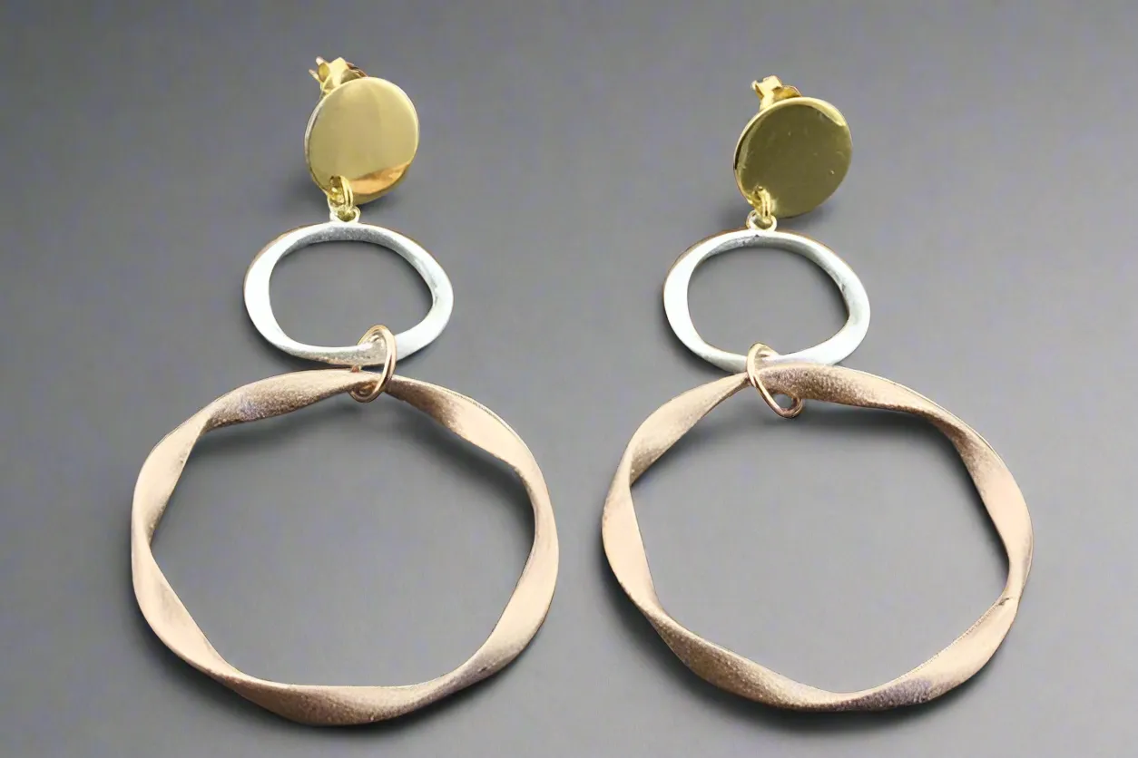 2 folded circle drop earring - rose gold & gold plated