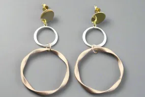 2 folded circle drop earring - rose gold & gold plated