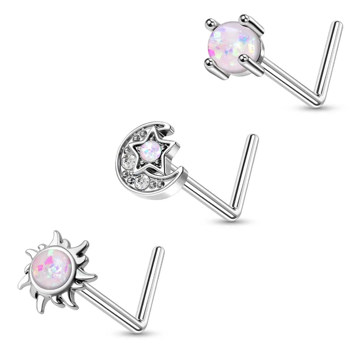 20G 3PCS L-shaped Nose Studs Pack