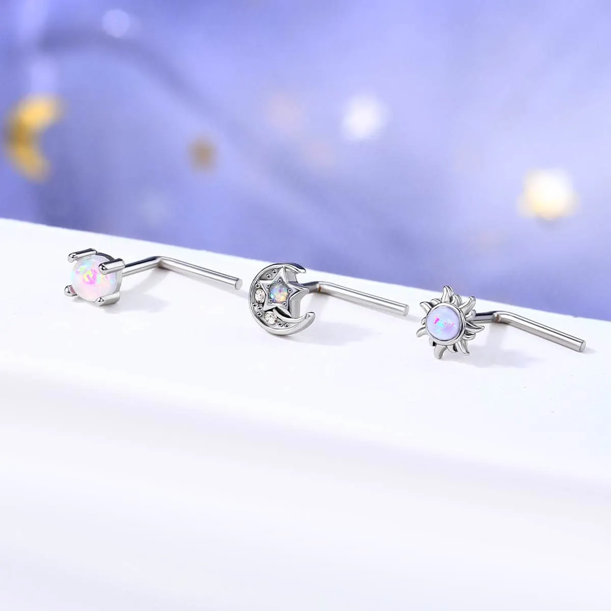 20G 3PCS L-shaped Nose Studs Pack