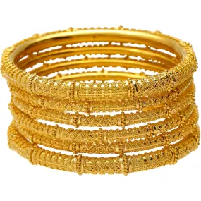 22K Yellow Gold & Beaded Filigree Bangle Set (Size 2.8)