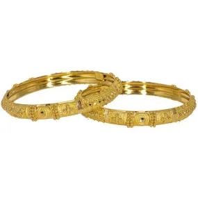 22K Yellow Gold Bangles Set of 2 W/ Chunky Beaded Filigree, 31 gm