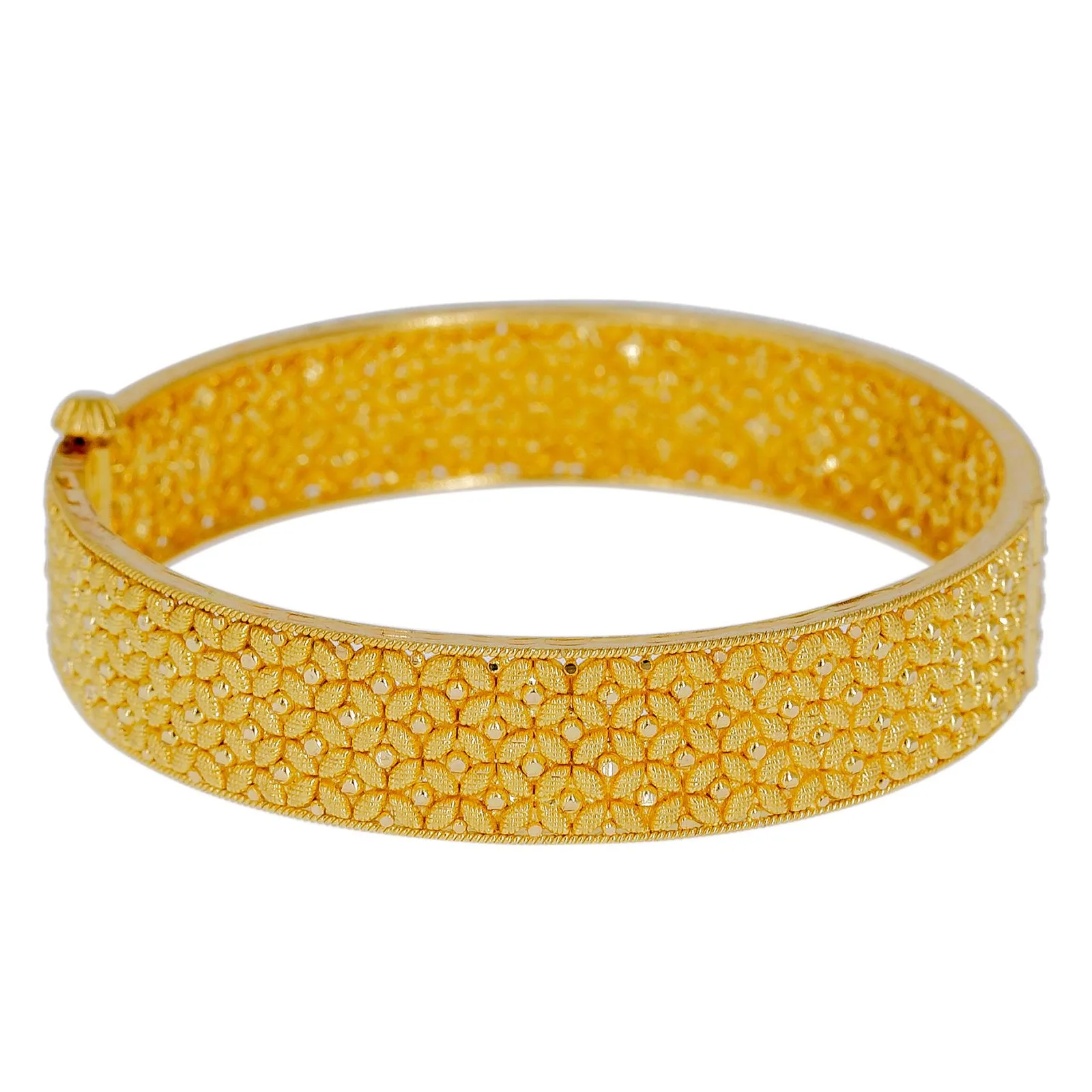 22K Yellow Gold Bangles Set of 2 W/ Clustered Flowers Design