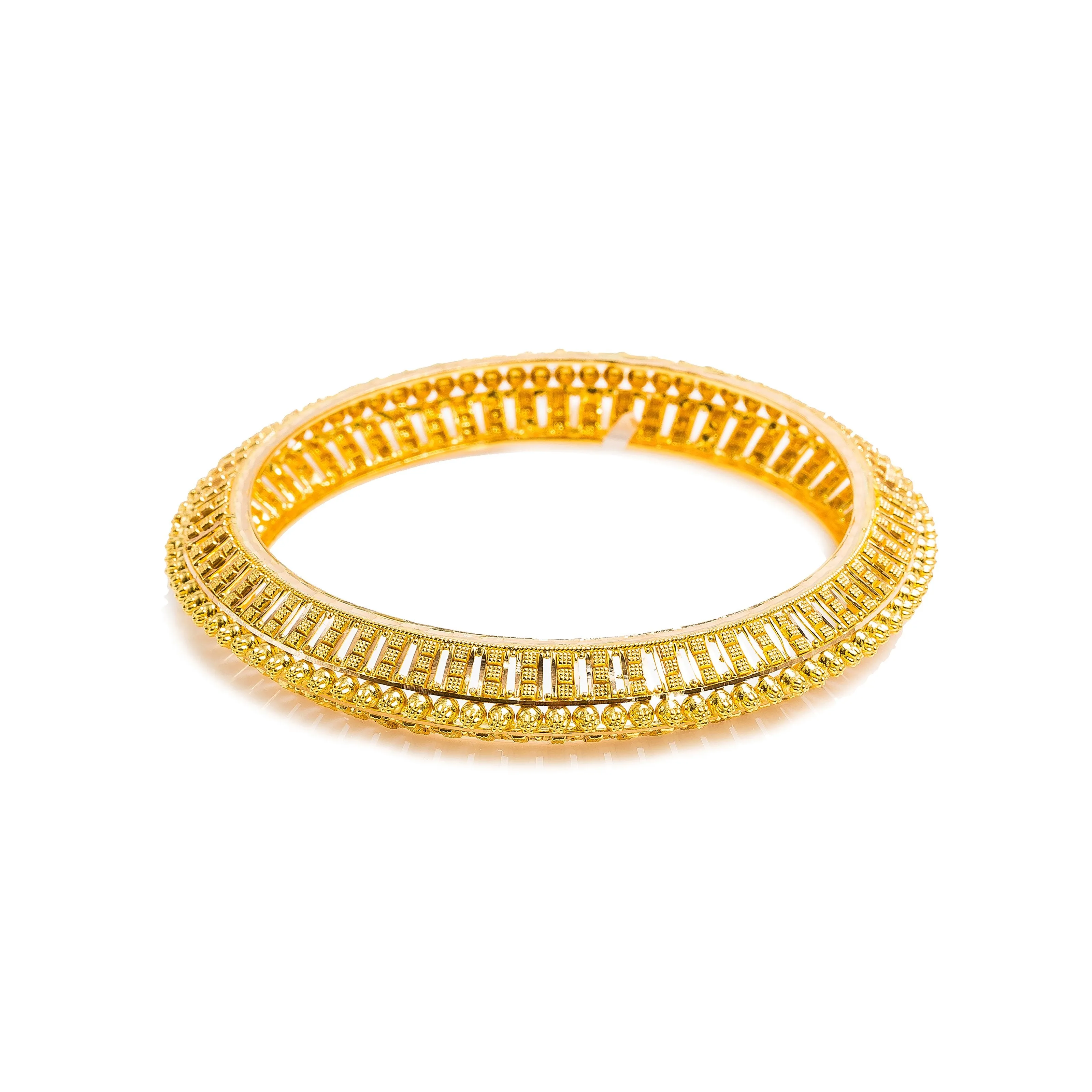 22K Yellow Gold Bangles Set of 2 W/ Open Beaded Filigree Design