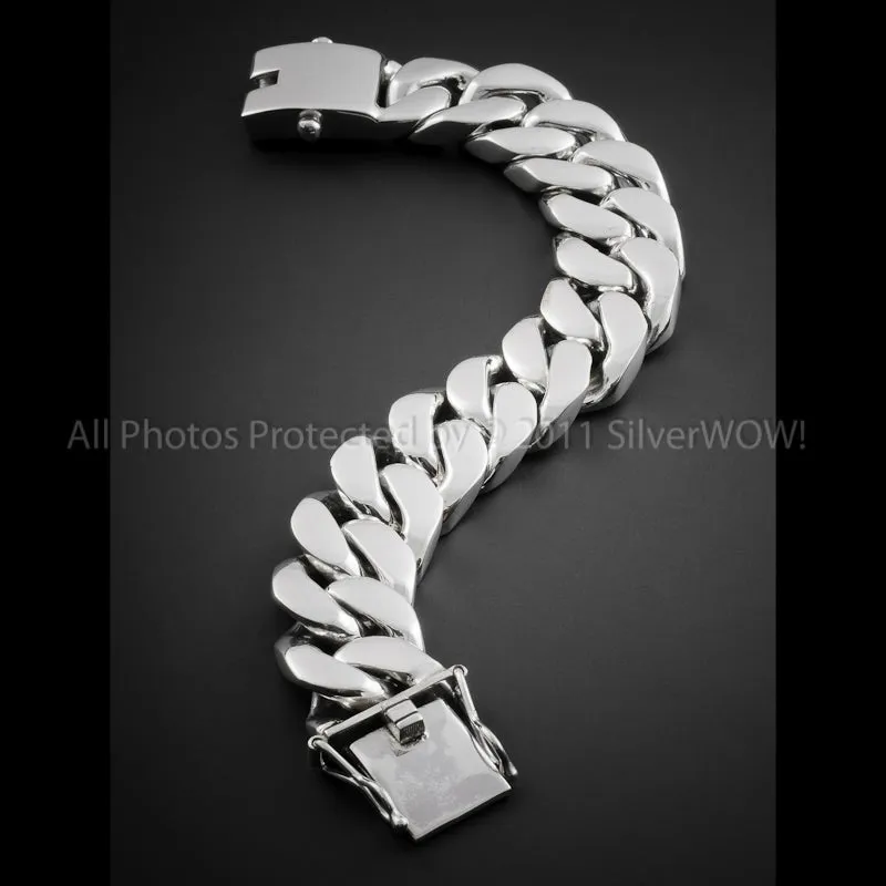 25mm Mens Silver Curb Bracelet