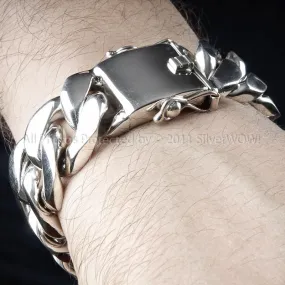 25mm Mens Silver Curb Bracelet
