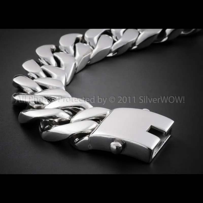 25mm Mens Silver Curb Bracelet